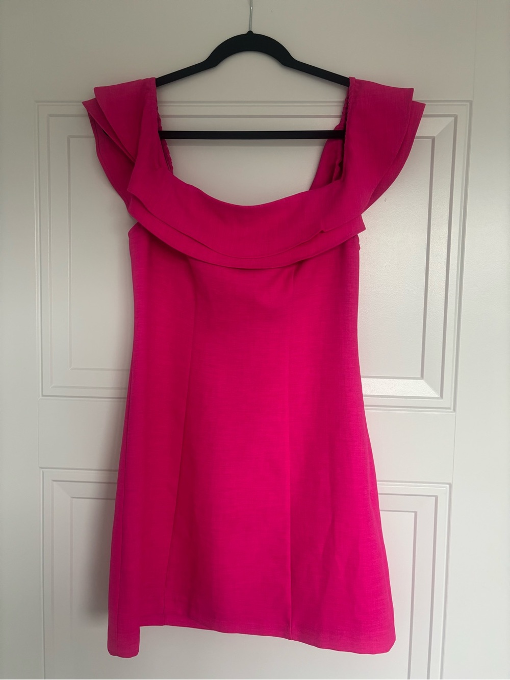 Topshop Bright Hot Pink Ruffle Off-Shoulder Mini Dress